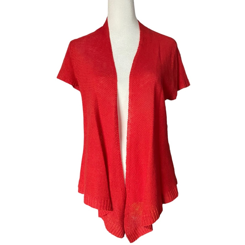 Eileen Fisher  Linen Open Weave Short Sleeve Drape Open Front Cardigan Petite M